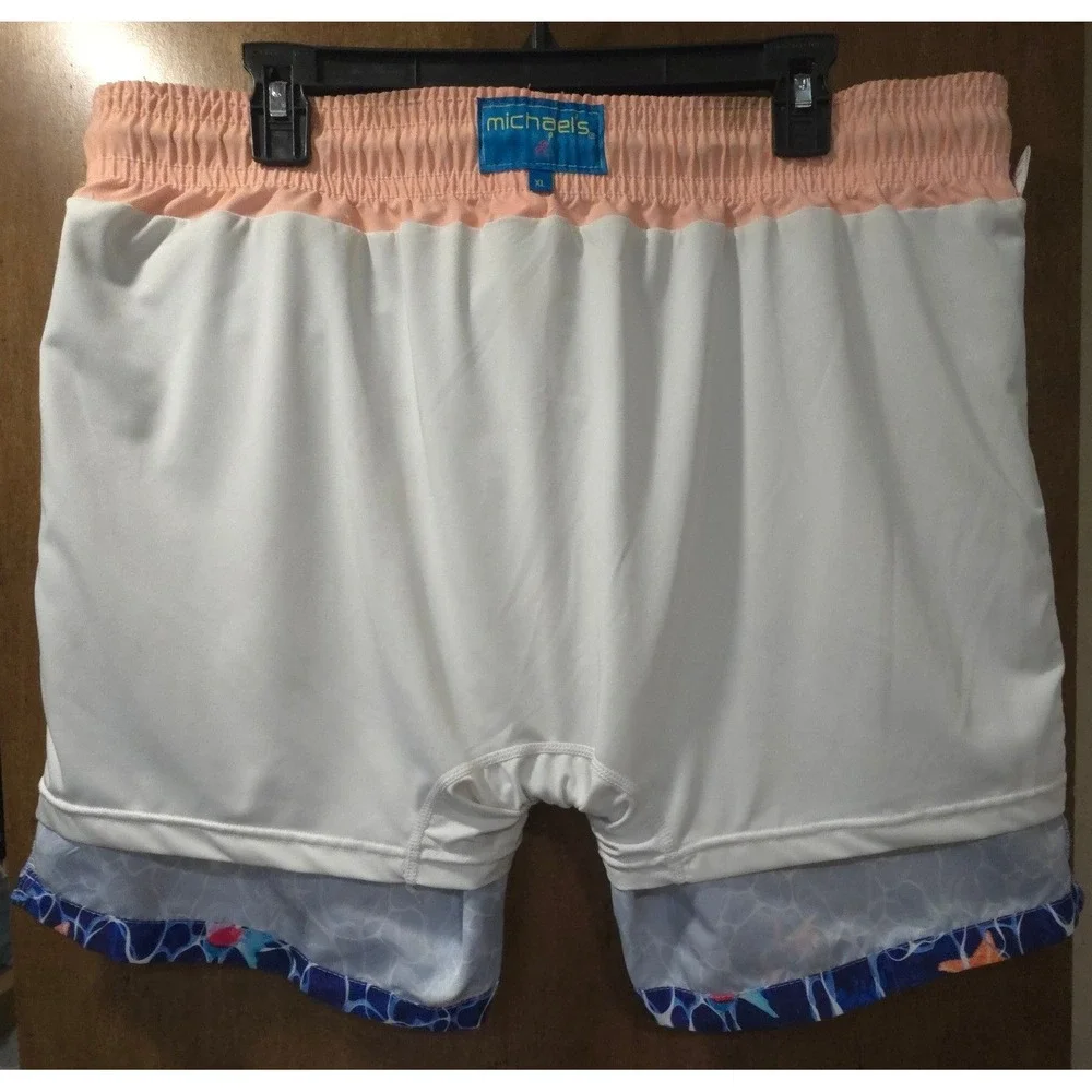 Michaels Mens XL Swim Trunks Blue Aquatic Fish Starfish Print Mesh Lined Shorts